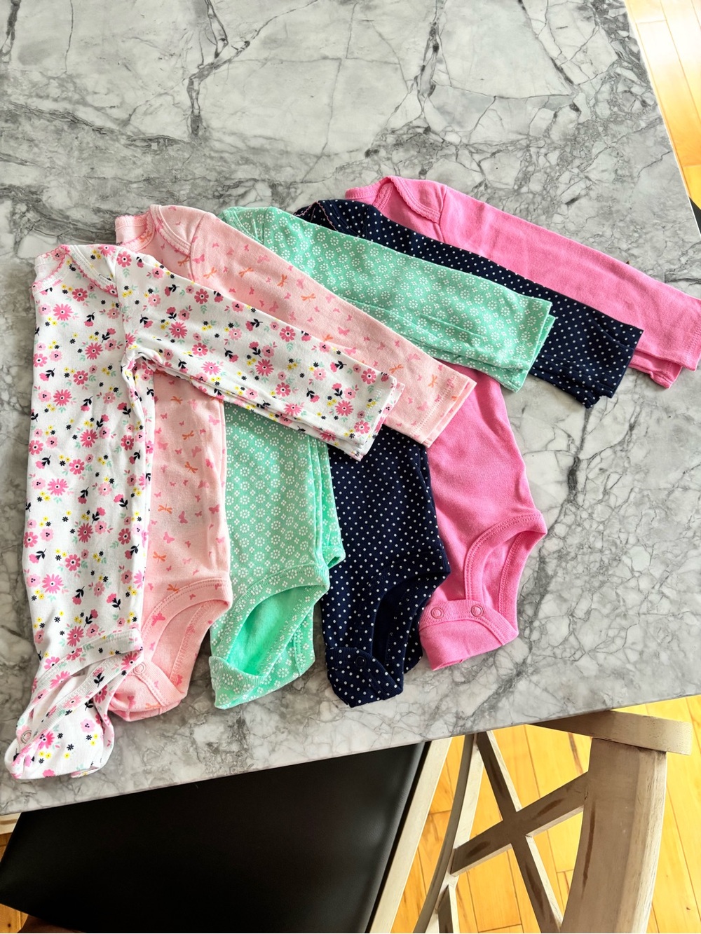 Kids Long-Sleeve One-Piece Bodysuit Pack - Pink, Mint, Navy, White Floral